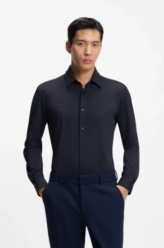 Slim fit-skjorta i funktionsstretch och strukturerad jersey