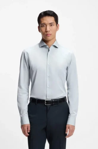 Slim fit-skjorta i italiensk bomullschambray