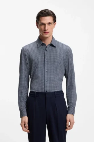 Slim fit-skjorta i italiensk funktionsstretchjersey