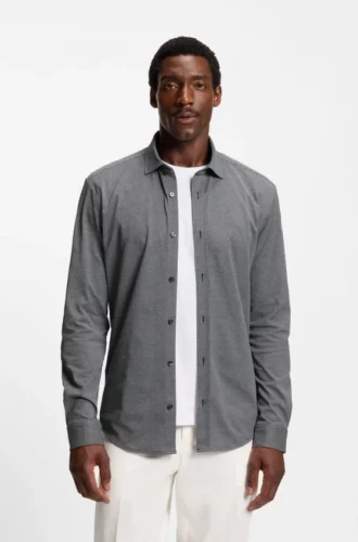 Slim fit-skjorta i jacquard av bomullsblandning