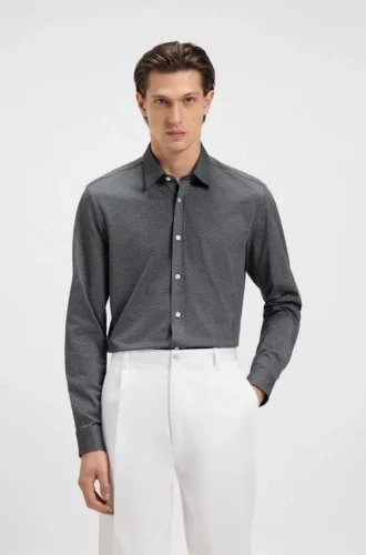 Slim fit-skjorta i jacquard av bomullsblandning