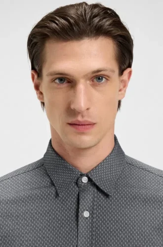 Slim fit-skjorta i jacquard av bomullsblandning