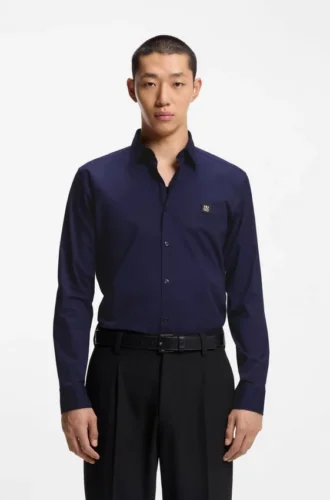 Slim fit-skjorta i stretchig bomullscanvas