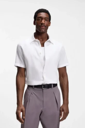 Slim fit-skjorta i stretchlinne