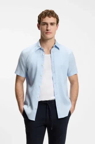 Slim fit-skjorta i stretchlinne