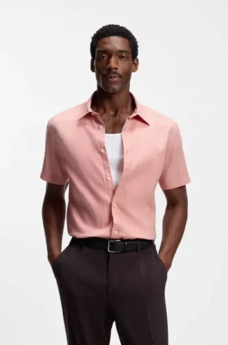 Slim fit-skjorta i stretchlinne