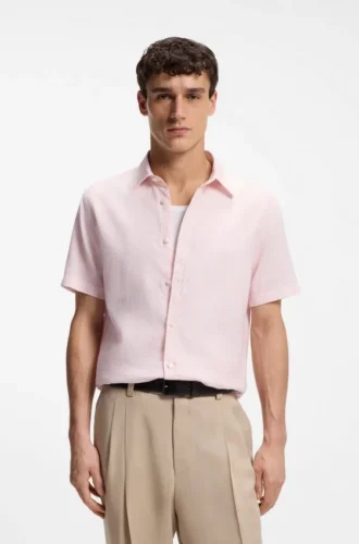 Slim fit-skjorta med blommönster i stretchlinne