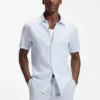 Slim fit-skjorta med blommönster i stretchlinne