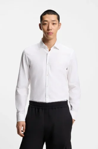 Slim fit-skjorta med logotyp i jacquard
