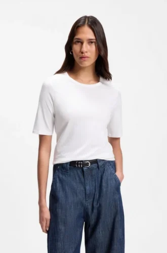 Slim-fit T-shirt i bomull, modal och silke
