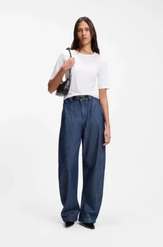 Slim-fit T-shirt i bomull, modal och silke
