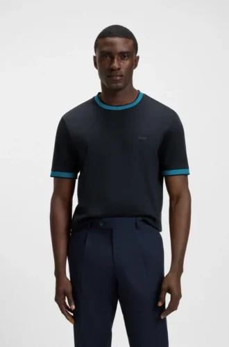 Slim fit-T-shirt i merceriserad bomull med kontrastkanter