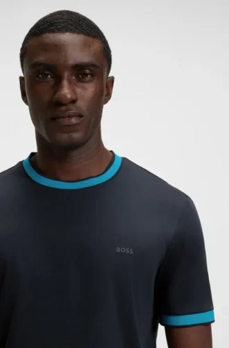 Slim fit-T-shirt i merceriserad bomull med kontrastkanter