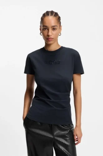 Slim fit-T-shirt i merceriserad bomull med ton-i-ton-mönster