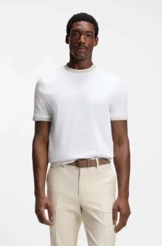 Slim fit-T-shirt med kontrasterande kantband i merceriserad bomull
