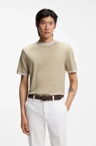 Slim fit-T-shirt med kontrasterande kantband i merceriserad bomull