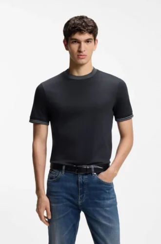 Slim fit-T-shirt med kontrasterande kantband i merceriserad bomull