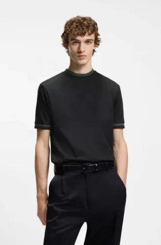 Slim fit-T-shirt med kontrasterande kantband i merceriserad bomull