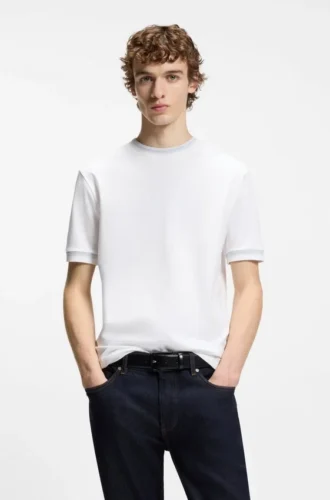 Slim fit-T-shirt med kontrasterande kantband i merceriserad bomull