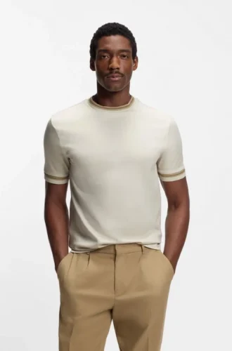 Slim fit-T-shirt med kontrasterande kantband i merceriserad bomull