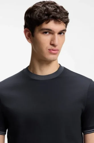 Slim fit-T-shirt med kontrasterande kantband i merceriserad bomull