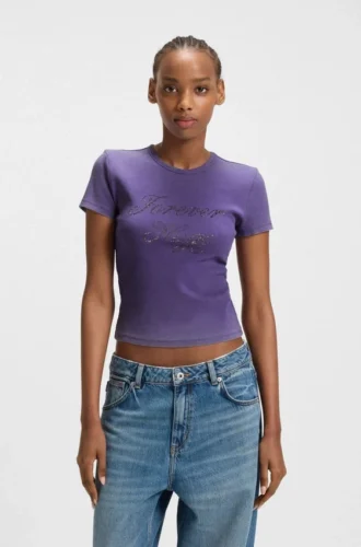 Slim fit-T-shirt med strasslogotyp i stretchbomull