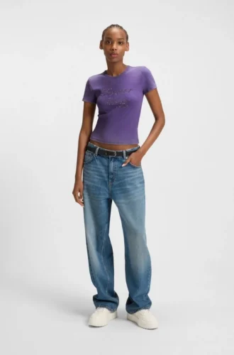 Slim fit-T-shirt med strasslogotyp i stretchbomull