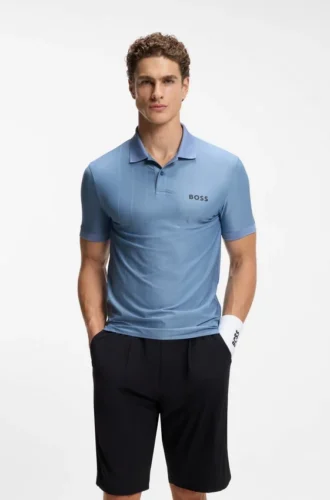 Smalpassad polotröja i Active Stripe-jersey med fyrvägsstretch