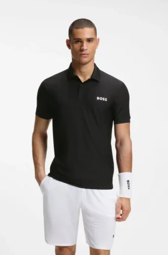 Smalpassad polotröja i Active Stripe-jersey med fyrvägsstretch