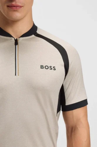 Smalpassad polotröja i mesh-jersey med dragkedja i halsen