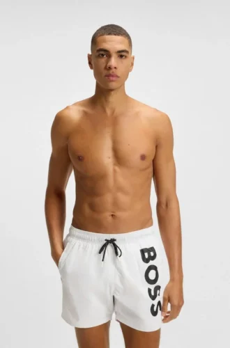 Snabbtorkande badshorts med vertikalt logotryck