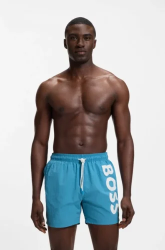 Snabbtorkande badshorts med vertikalt logotryck
