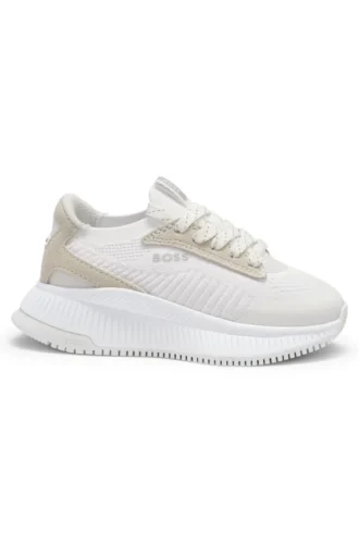 Sneakers för barn med stickad ovandel och mocka-detaljer