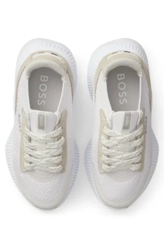 Sneakers för barn med stickad ovandel och mocka-detaljer