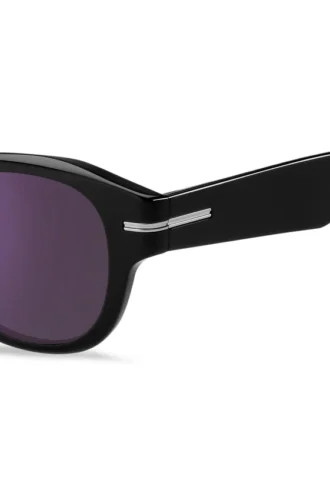 Solglasögon i svart acetat med violetta glas
