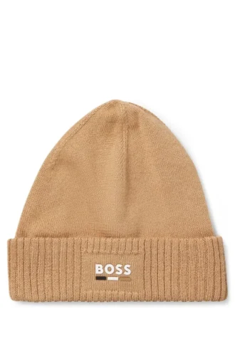 Stickad mössa för barn med logo i gummieffekt