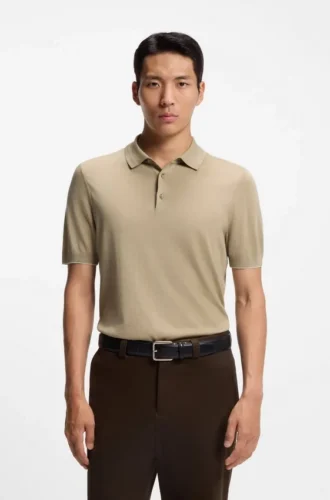 Stickad poloshirt i siden och bomull