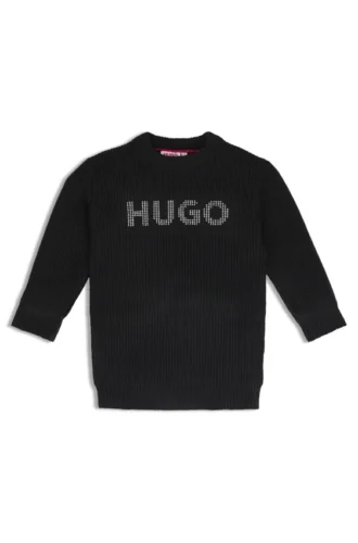 Strickad tröjklänning för barn med nitar och logotyp