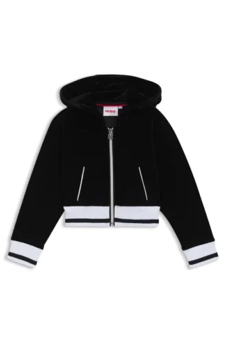 Stripad ribbad hoodie med dragkedja i sammet för barn