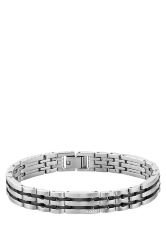 Svart och silverfärgat armband med logotypspänne