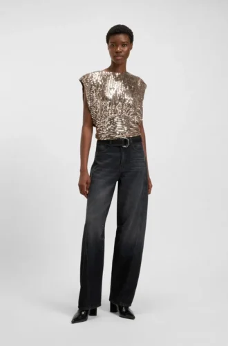 Svarta jeans med ballongben i styv denim