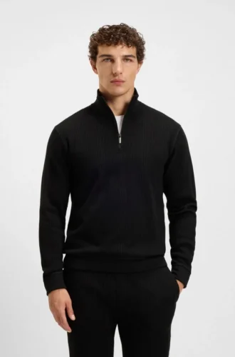 Sweatshirt i bomullsblandning med dragkedja i halsen och våffelstruktur