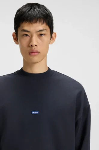 Sweatshirt i bomullsfrotté med blå logotyp