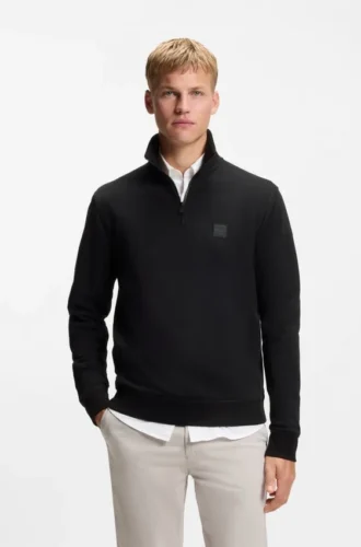 Sweatshirt i bomullsfrotté med dragkedja i kragen