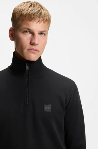 Sweatshirt i bomullsfrotté med dragkedja i kragen