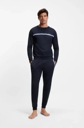 Sweatshirt i bomullsfrotté med logotyp och rand