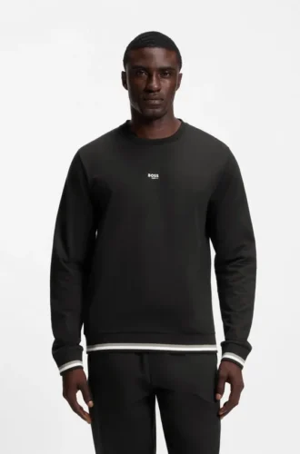 Sweatshirt i bomullsfrotté med logotyp och signaturränder