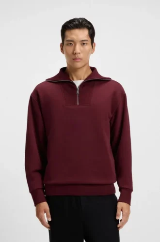Sweatshirt i peachad bomull med ribbad krage med dragkedja