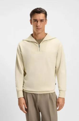 Sweatshirt i peachad bomull med ribbad krage med dragkedja