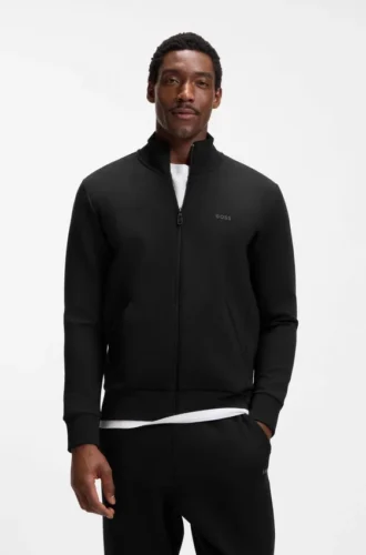 Sweatshirt med dragkedja i stretchbomull med logotryck